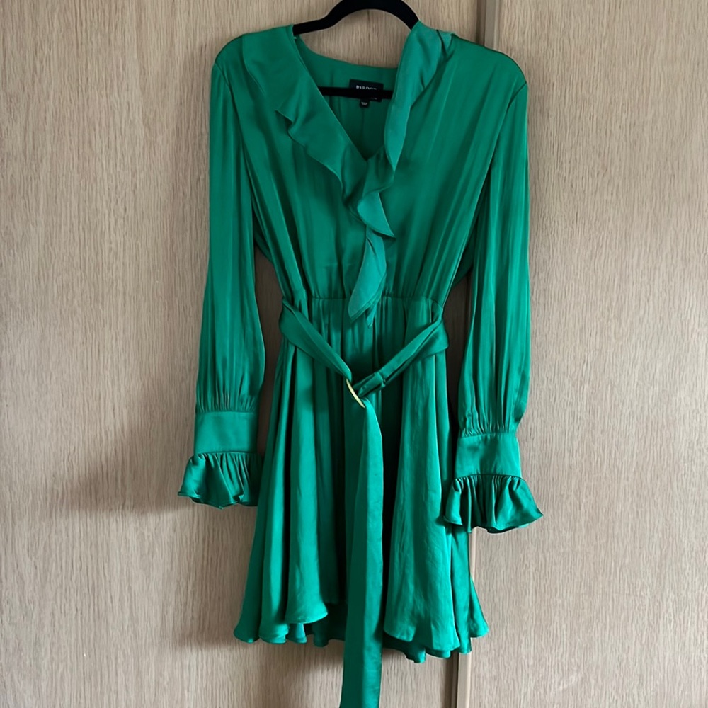 Green Satin Bardot Dress